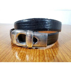 BRIAN TOOHEY 925 Sterling Silver Buckle Snake Embossed Leather Belt Medium